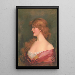 Girl with Long Brown Hair in a Red Dress - Carle J. Blenner — framed artwork on a wall
