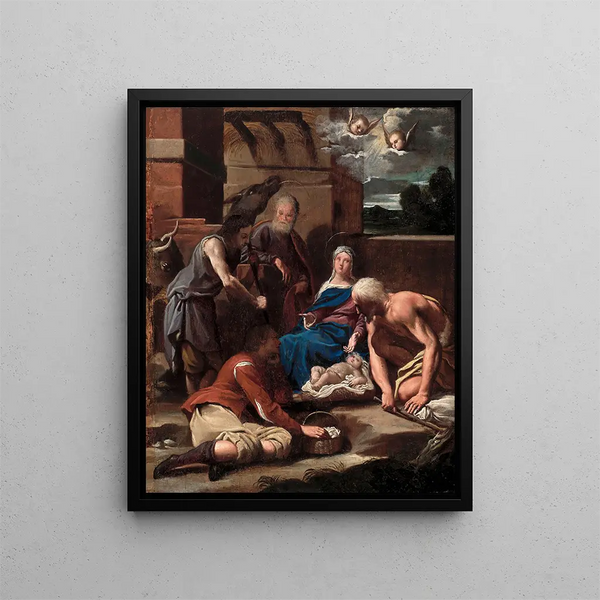 Adoration of the Shepherds - Carlo Bononi — framed artwork on a wall