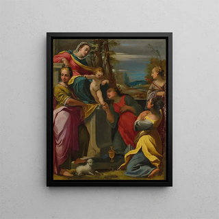 The Virgin and Child with Saints Agnes, Mary Magdalene, Cecilia, and Margaret - Carlo Bononi — framed artwork on a wall
