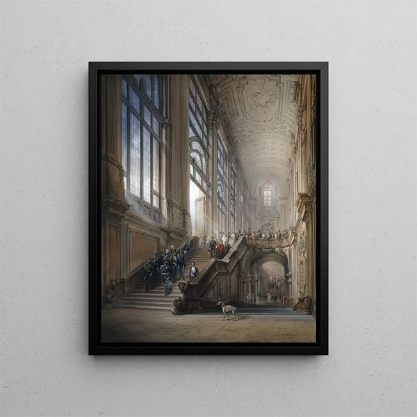 The King Victor Emmanuel II and Camillo Cavour at the opening of the Subalpine Senate - Carlo Bossoli — framed artwork on a wall