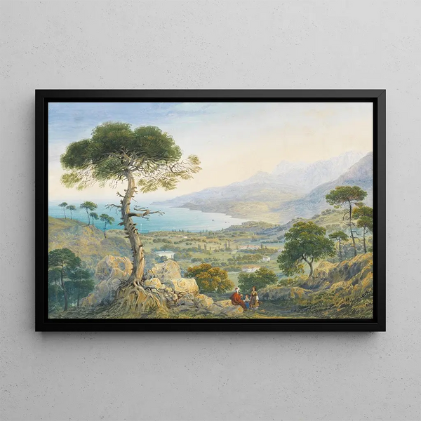 Landscape of Crimea with Bay - Carlo Bossoli — framed artwork on a wall
