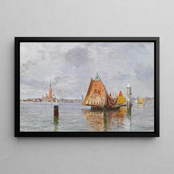 Bateaux de pêche dans la lagune de Venise - Carlo Brancaccio — framed artwork on a wall
