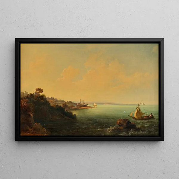 Cliffs and Sailboats - Carlo Brioschi — framed artwork on a wall