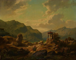 Mountain landscape painting with lake - Carlo Brioschi — artwork view