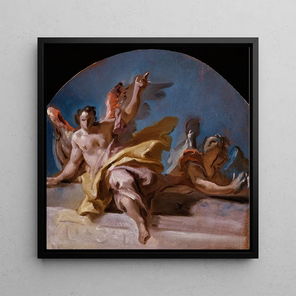 Une étude pour deux anges sur une balustrade - Carlo Carlone — framed artwork on a wall