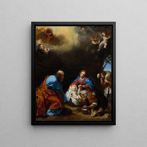Adoration of the Shepherds - Carlo Dolci — framed artwork on a wall