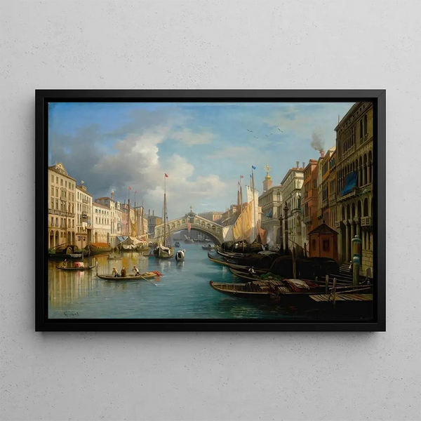 Venice View of the Grand Canal and the Rialto Bridge from the south - Carlo Grubacs — framed artwork on a wall