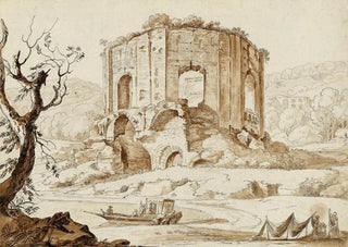 Carlo Labruzzi - The socalled Temple of Venus at Baiae with tourists preparing to disembark and fishermen mending nets.webp