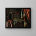 Nature morte with a chest, fruits, and other objects on a brocade-draped table - Carlo Manieri — framed artwork on a wall