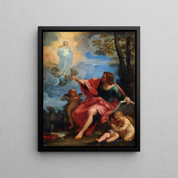 Saint John the Evangelist on Patmos - Carlo Maratti — framed artwork on a wall