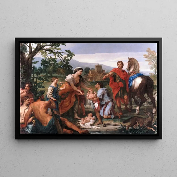 La découverte de Romulus et Remus - Carlo Maratti — framed artwork on a wall