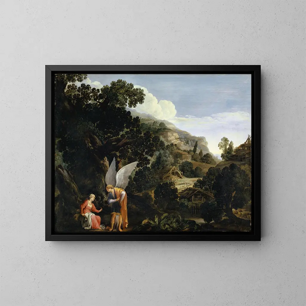 The Annunciation to Manoah's Wife - Carlo Saraceni — framed artwork on a wall