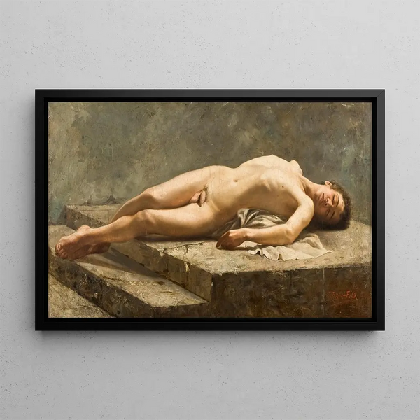 Nude reclining painting - Carlos Baca-Flor — framed artwork on a wall