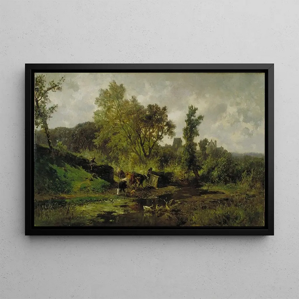 Flemish Landscape Painting - Carlos de Haes — framed artwork on a wall