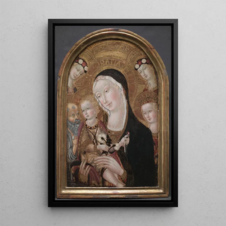 Virgin and Child with Saint Jerome and Saint Catherine of Alexandria - Carlo da Viterbo — framed artwork on a wall
