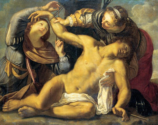 Saint Sebastian cared for by Saint Irene and a servant - Carracci School — artwork view
