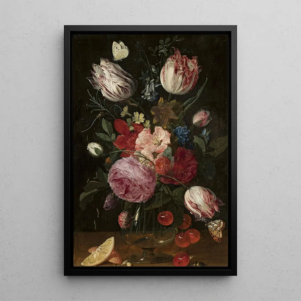 Flowers in a glass vase - Carstian Luyckx — framed artwork on a wall