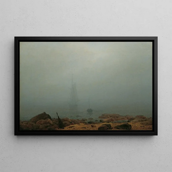 Marine Beach in the Fog - Caspar David Friedrich — framed artwork on a wall