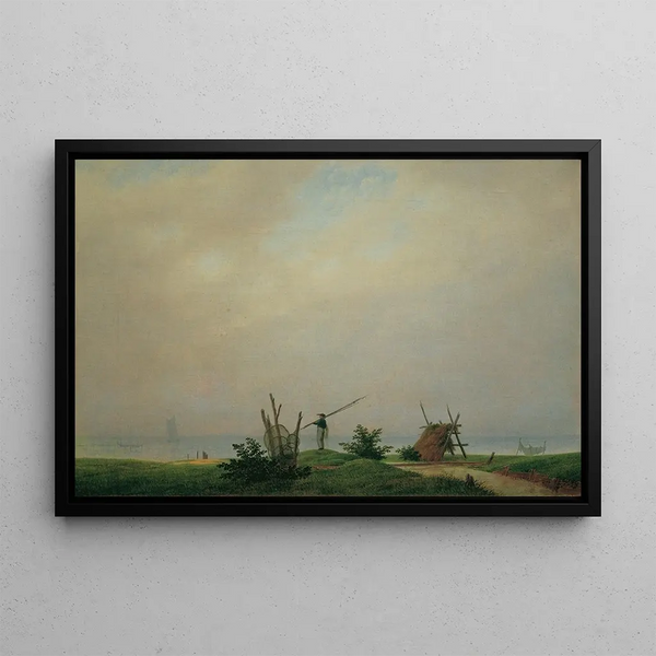 Beach with Fisherman - Caspar David Friedrich — framed artwork on a wall