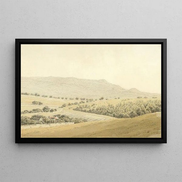 Landscape of Medium Mountain - Caspar David Friedrich — framed artwork on a wall