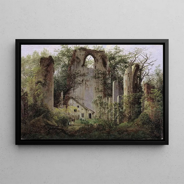 Ruins of the Eldena Monastery - Caspar David Friedrich — framed artwork on a wall