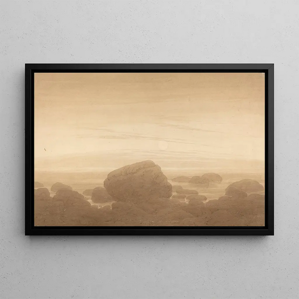 Moonrise on a lonely bank - Caspar David Friedrich — framed artwork on a wall