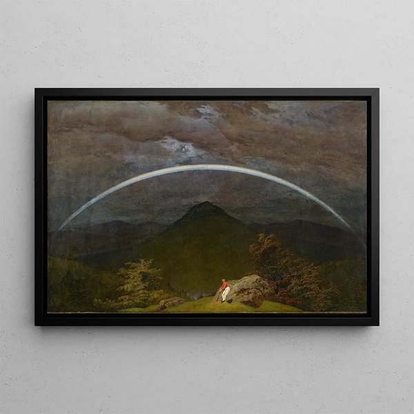 Mountain Landscape Painting with Rainbow - Caspar David Friedrich — framed artwork on a wall