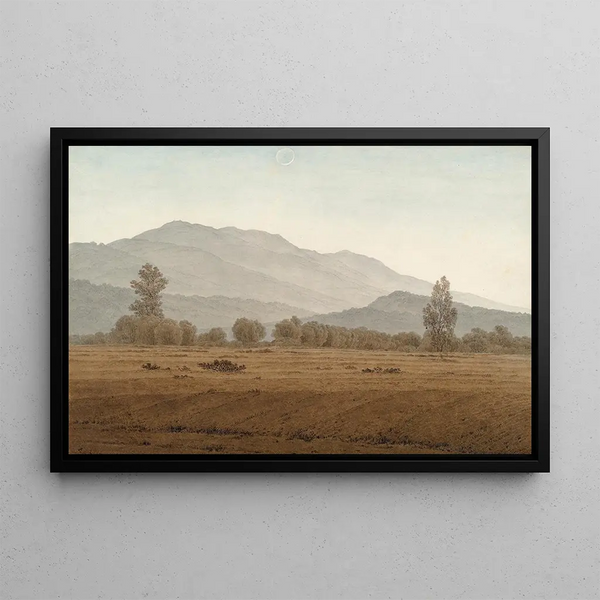 New Moon over the Giants' Mountains - Caspar David Friedrich — framed artwork on a wall