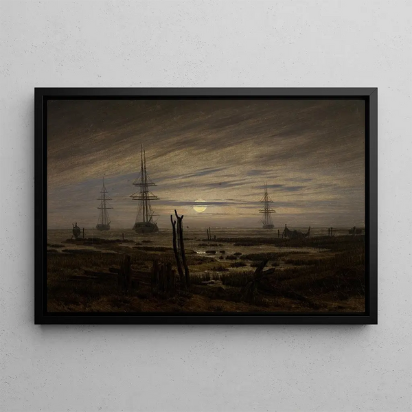 Ships at Anchor - Caspar David Friedrich — framed artwork on a wall
