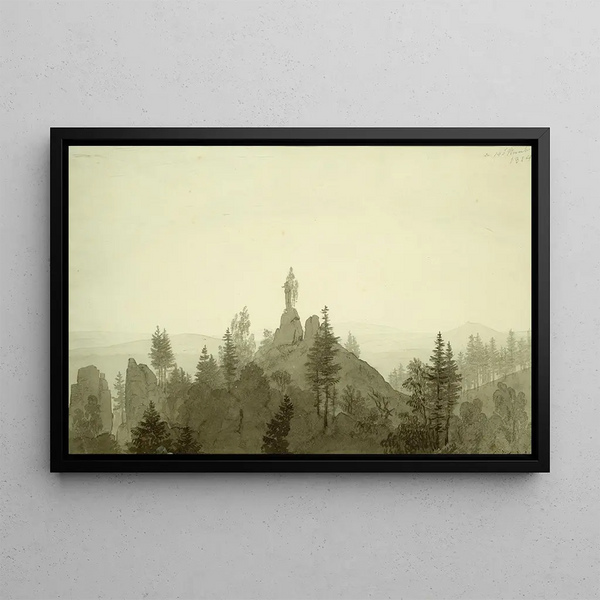 Statue of the Virgin in the Mountains - Caspar David Friedrich — framed artwork on a wall