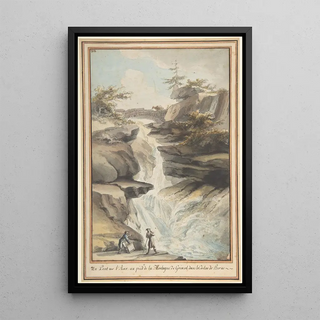 a painting of a bridge over the Aar at the foot of the Grimsel in the canton of Bern - Caspar Wolf — framed artwork on a wall