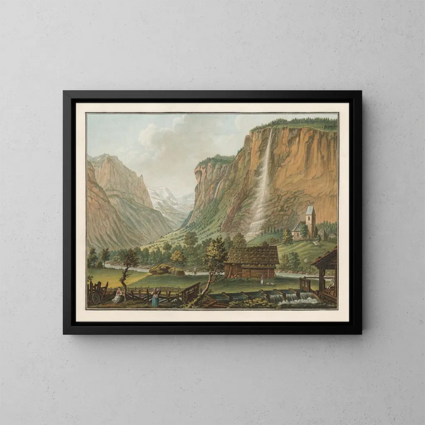 Chute du Staubbach dans la vallée du Lauterbrunnen - Caspar Wolf — framed artwork on a wall