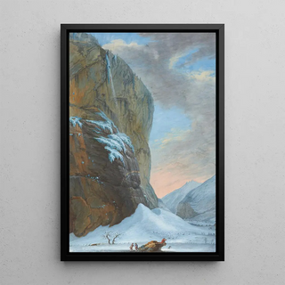 La chute du Staubbach dans la vallée de Lauterbrunnen en hiver - Caspar Wolf — framed artwork on a wall