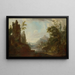 Ruins of a castle near a lake with fishermen - Caspar Wolf — framed artwork on a wall