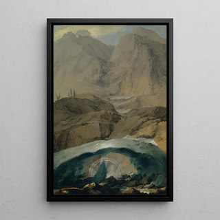 Snow Bridge and Rainbow in the Gadmen Valley - Caspar Wolf — framed artwork on a wall