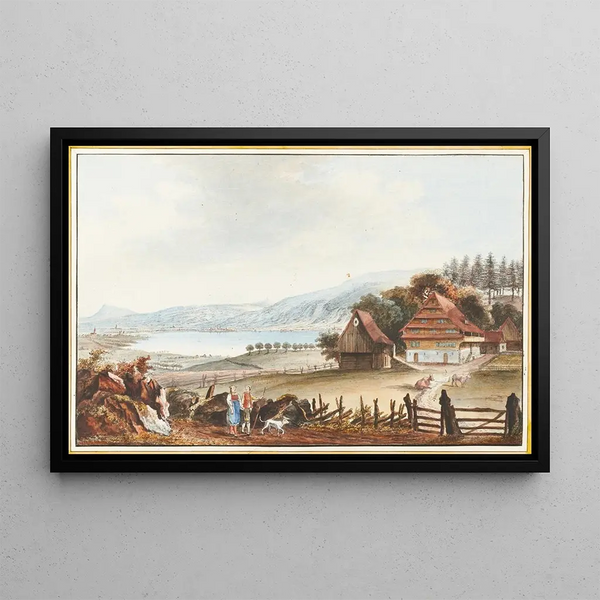 View of Lake Zug near Buonas in the canton of Zug - Caspar Wolf — framed artwork on a wall