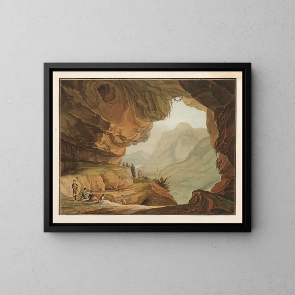View of the Dragon's Cave in the canton of Unterwalden - Caspar Wolf — framed artwork on a wall