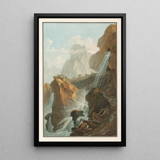 View of the Waterfall of Gelten - Caspar Wolf — framed artwork on a wall