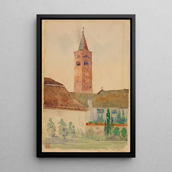 Church Bell Tower Painting Italy - Cass Gilbert — framed artwork on a wall
