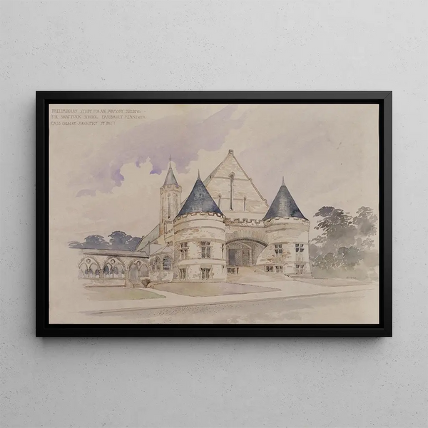 Preliminary study for a gunpowder building for Shattuck School Faribault Minnesota - Cass Gilbert — framed artwork on a wall