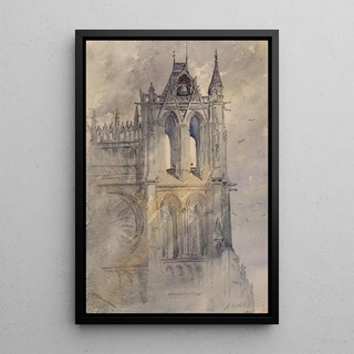 the southwest view of Amiens Cathedral - Cass Gilbert — framed artwork on a wall