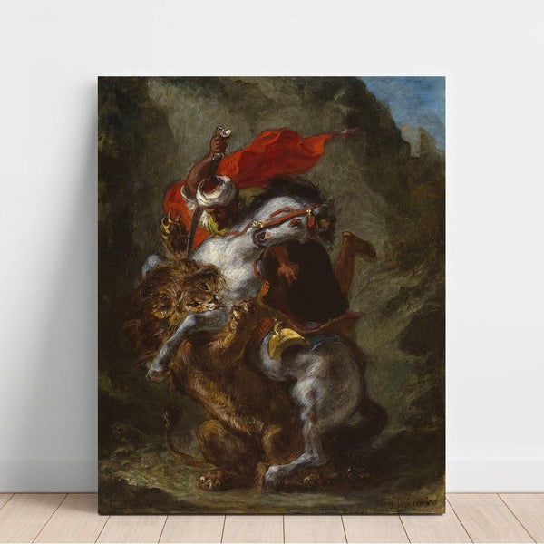 Reproduction of the painting Arab Cavalier attacked by a lion - Eugène Delacroix