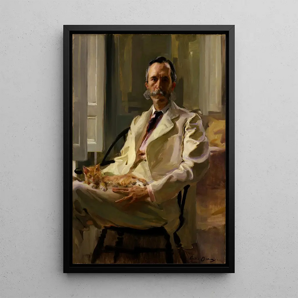 Man with Cat - Cecilia Beaux — framed artwork on a wall