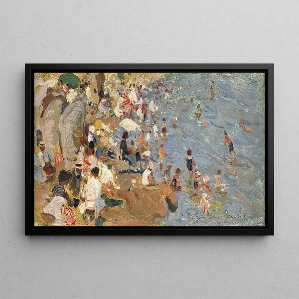 La plage, figures sur la plage - Cecilio Pla y Gallardo — framed artwork on a wall