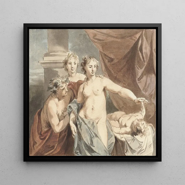 Ceres, Venus, Bacchus, and a Sleeping Amor - Jacob de Wit — framed artwork on a wall
