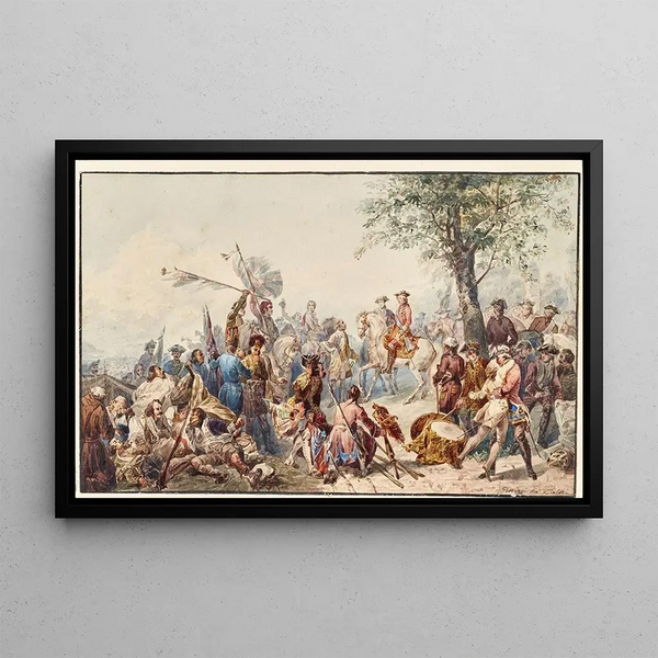 English General Painting and Soldiers on a Hill - Cesare Provaggi — framed artwork on a wall