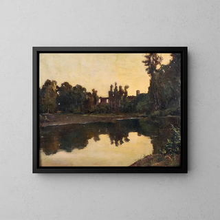 Autumn landscape painting of the Orba - Cesare Viazzi — framed artwork on a wall