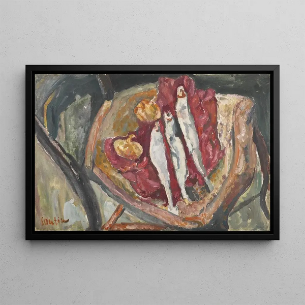 Still life with herring and onions - Chaïm Soutine — framed artwork on a wall
