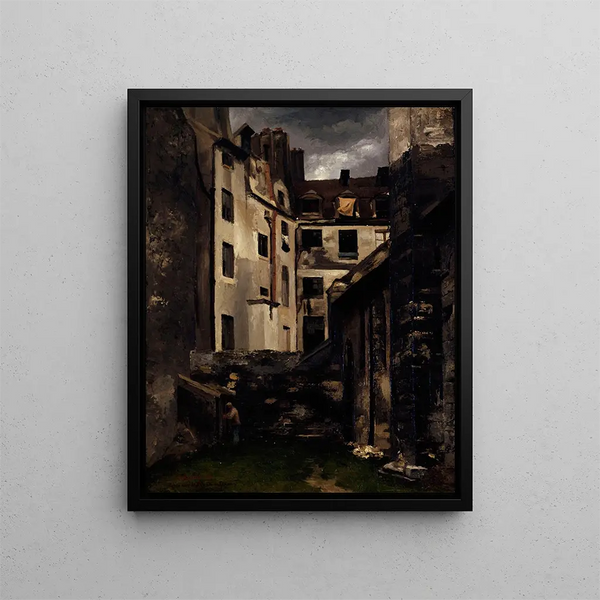 Old Hotel-Dieu Painting courtyard of Saint-Julien-le-Pauvre - Charles Alexis Apoil — framed artwork on a wall