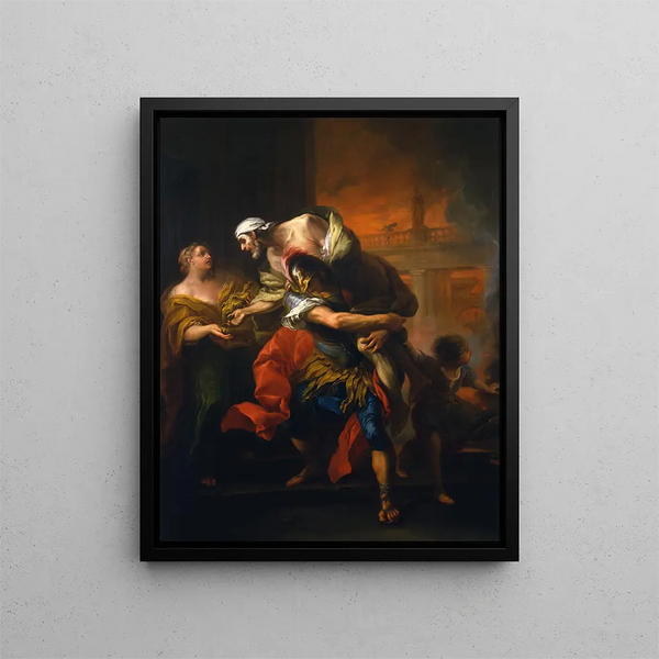 Æneas saving his father from the fire of Troy - Charles André van Loo — framed artwork on a wall